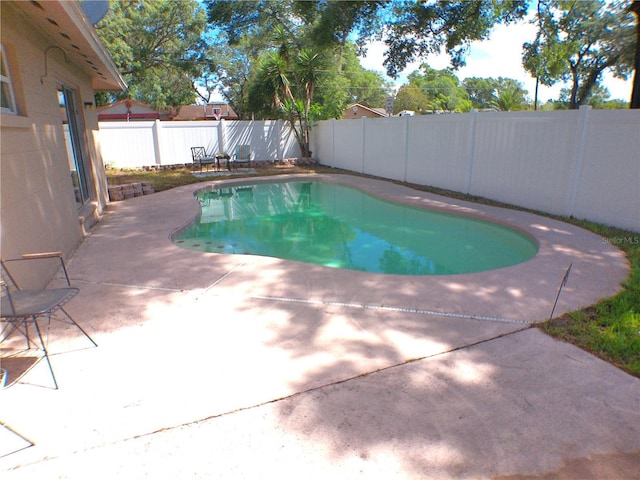 view of swimming pool with a patio area, a fenced in pool, and a fenced backyard