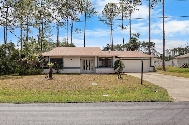 14 Post Oak Ln, Palm Coast, FL 32164 - ranch-style home featuring driveway, an attached garage, and a front yard