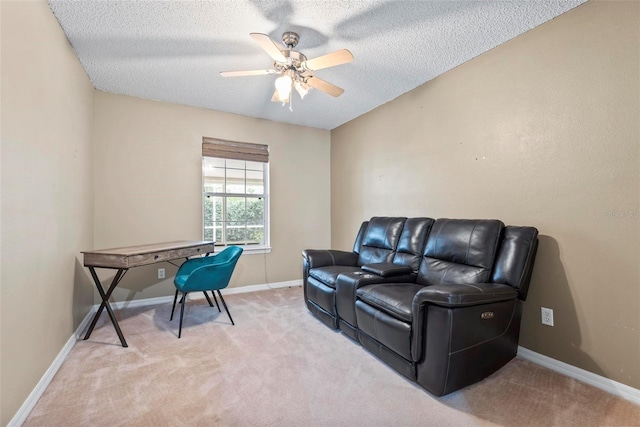 49 Louisiana Dr, Palm Coast, FL 32137 - home office featuring light carpet, ceiling fan, a textured ceiling, and baseboards