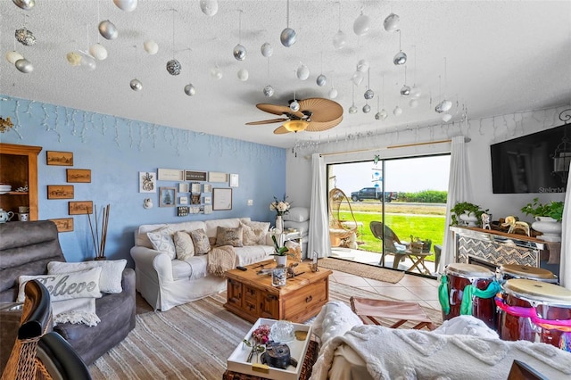 1601 N Ocean Shore Blvd, Flagler Beach, FL 32136 - tiled living area featuring ceiling fan