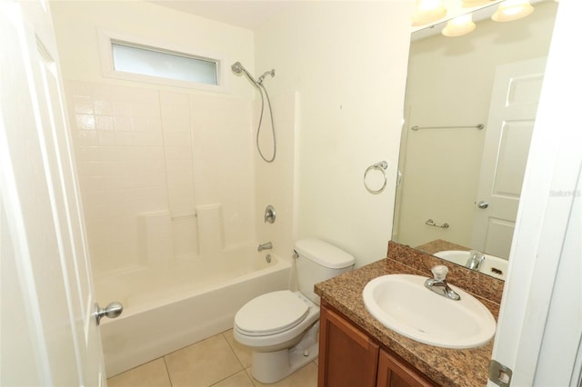 full bathroom with vanity, toilet, tub / shower combination, and tile patterned floors