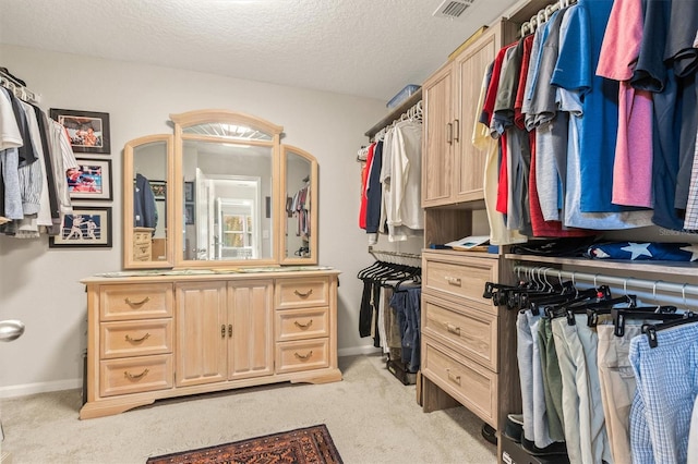 spacious closet with light carpet