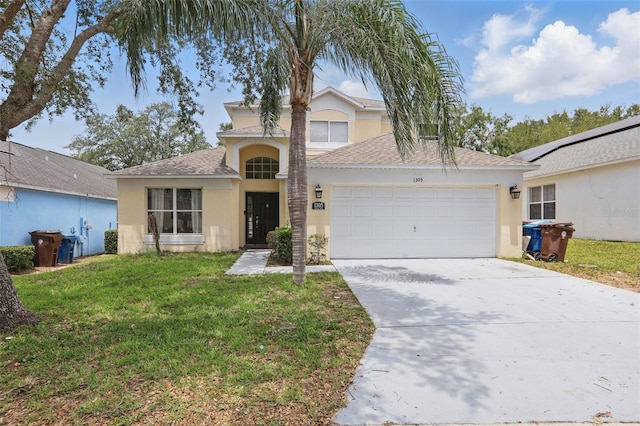 1305 Rebecca Dr, Haines City, FL 33844 - view of front facade featuring stucco siding, an attached garage, concrete driveway, and roof with shingles