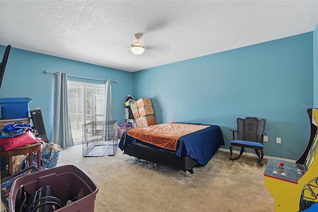 1305 Rebecca Dr, Haines City, FL 33844 - bedroom with access to outside, carpet floors, a textured ceiling, and ceiling fan