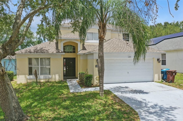 1305 Rebecca Dr, Haines City, FL 33844 - view of front of property featuring stucco siding, an attached garage, driveway, and a shingled roof