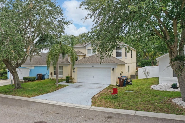 1305 Rebecca Dr, Haines City, FL 33844 - view of front of home with an attached garage, stucco siding, cooling unit, and a shingled roof