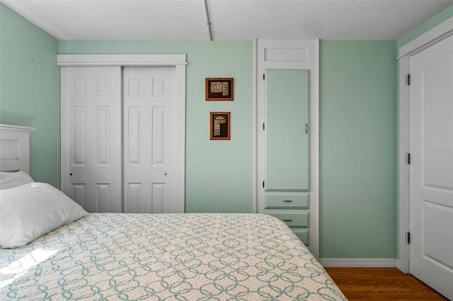 151 Lookout Dr, Flagler Beach, FL 32136 - bedroom with dark wood-style floors, a closet, and baseboards