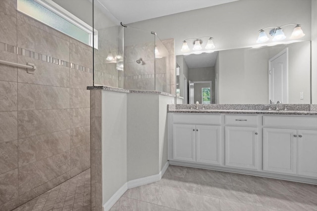full bath with walk in shower and double vanity