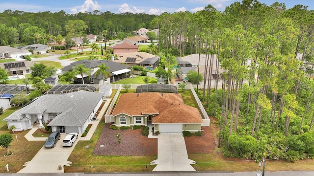 aerial perspective of suburban area with a heavily wooded area