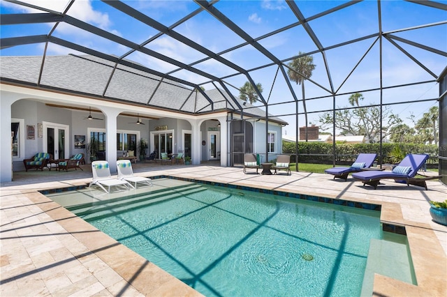 440 Lambert Ave, Flagler Beach, FL 32136 - swimming pool featuring ceiling fan, a patio, and a lanai