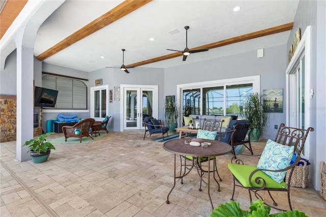 440 Lambert Ave, Flagler Beach, FL 32136 - view of patio with an outdoor hangout area, french doors, and a ceiling fan