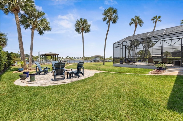440 Lambert Ave, Flagler Beach, FL 32136 - view of grassy yard with a gazebo, a lanai, and a patio area