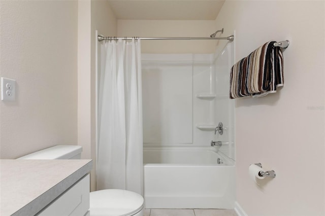 155 Redbud Rd, Palm Coast, FL 32137 - full bath featuring toilet, vanity, tile patterned flooring, and shower / bath combo with shower curtain