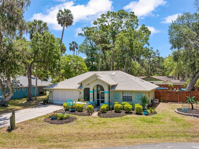 27 Black Hawk Pl, Palm Coast, FL 32137 - ranch-style home with a garage, concrete driveway, stucco siding, and a shingled roof