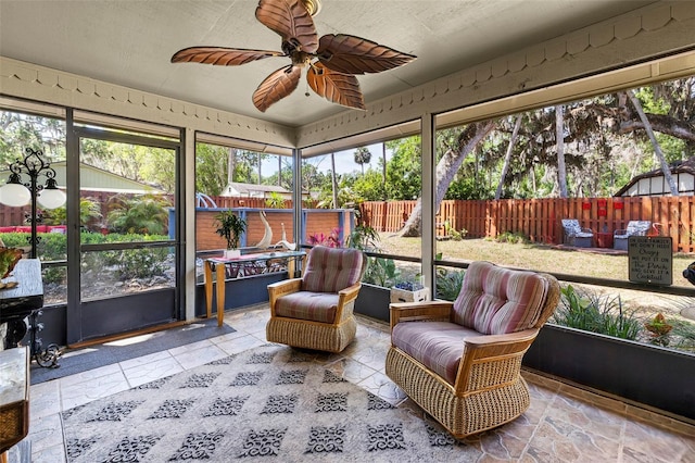 27 Black Hawk Pl, Palm Coast, FL 32137 - sunroom featuring a ceiling fan