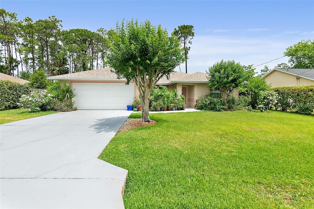 10 Eastwood Dr, Palm Coast, FL 32164 - view of front of property featuring an attached garage, driveway, stucco siding, and a front lawn