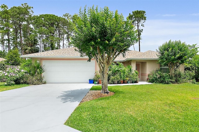 10 Eastwood Dr, Palm Coast, FL 32164 - view of front of house with a garage, stucco siding, concrete driveway, a front yard, and a shingled roof