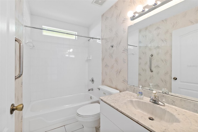 10 Eastwood Dr, Palm Coast, FL 32164 - bathroom with vanity, shower / washtub combination, toilet, and wallpapered walls