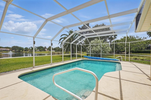 47 Old Oak Dr S, Palm Coast, FL 32137 - swimming pool featuring a water view, a lawn, a patio area, and a lanai