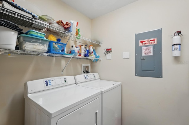 200 Bella Harbor Ct Unit 105, Palm Coast, FL 32137 - clothes washing area with electric panel and washer and clothes dryer