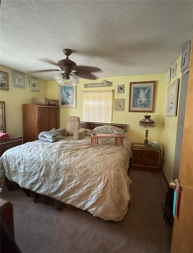 486 S US Highway 1, Oak Hill, FL 32759 - carpeted bedroom featuring a ceiling fan and a textured ceiling