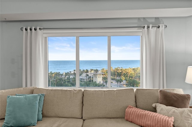 living room with a water view