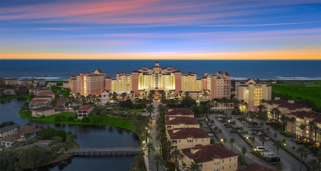 aerial view at dusk of a water view