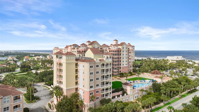 view of building exterior featuring a water view