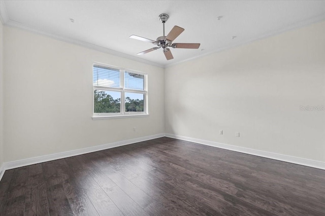 70 Riverview Bnd S Unit 715, Palm Coast, FL 32137 - empty room with ornamental molding, dark wood-style flooring, baseboards, and ceiling fan