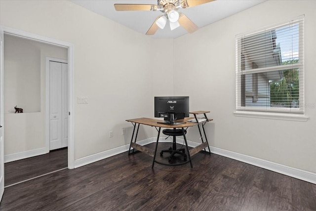 70 Riverview Bnd S Unit 715, Palm Coast, FL 32137 - office area featuring wood finished floors, baseboards, and a ceiling fan