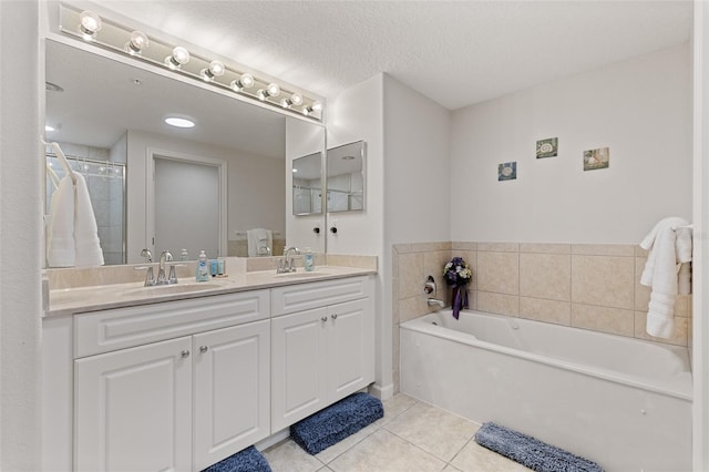 80 Surfview Dr Unit 718, Palm Coast, FL 32137 - full bathroom featuring tile patterned floors, double vanity, a bath, and a shower with shower curtain