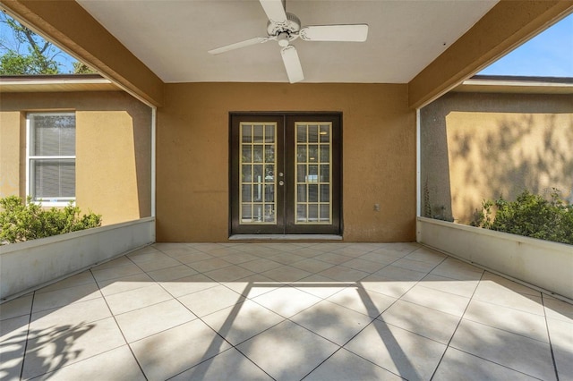 view of patio featuring ceiling fan and french doors