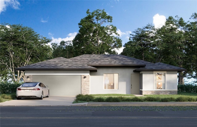 43 Whittingham Ln, Palm Coast, FL 32164 - view of front facade featuring stone siding, a garage, driveway, and roof with shingles