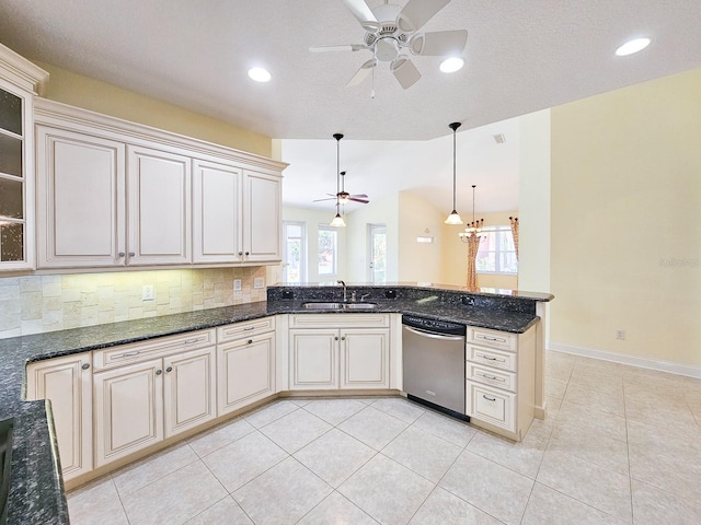 71 N Riverwalk Dr, Palm Coast, FL 32137 - kitchen featuring dishwasher, a sink, a ceiling fan, healthy amount of natural light, and recessed lighting