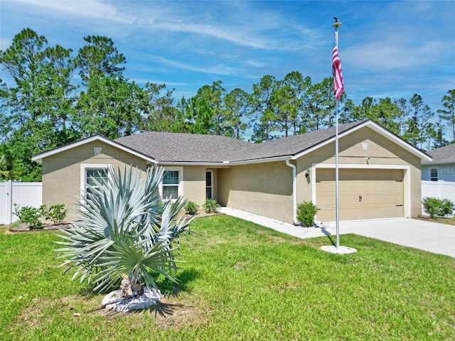 9 Waldron Pl, Palm Coast, FL 32164 - ranch-style home featuring a garage, stucco siding, driveway, and roof with shingles
