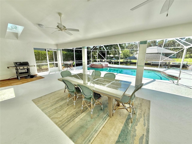 4 Cotton Ct, Palm Coast, FL 32137 - view of swimming pool featuring ceiling fan and a pool with connected hot tub