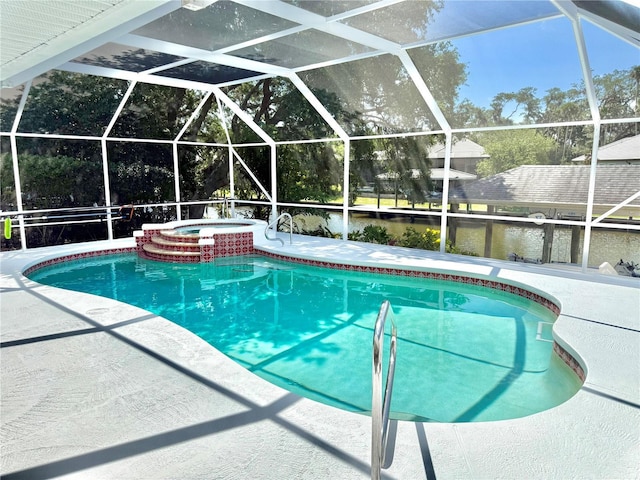 4 Cotton Ct, Palm Coast, FL 32137 - view of pool featuring a patio, a pool with connected hot tub, and a lanai