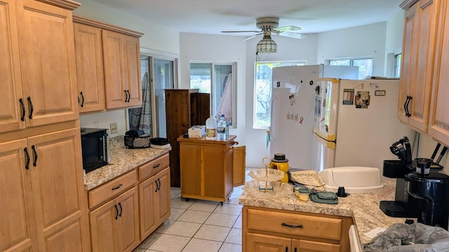 20 Eastgate Ln, Palm Coast, FL 32164 - kitchen with ceiling fan, freestanding refrigerator, light countertops, and plenty of natural light