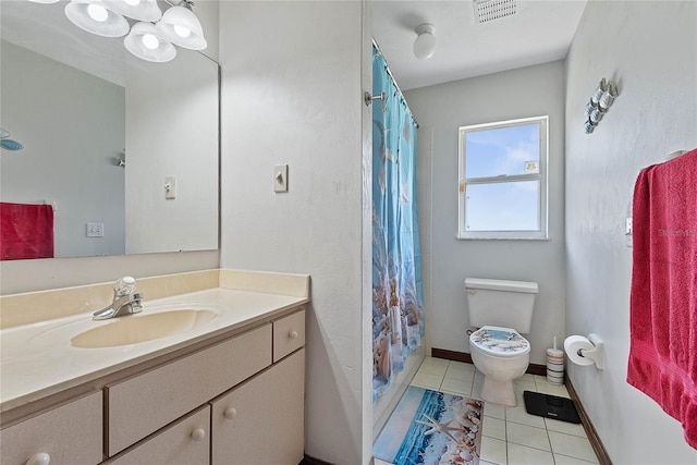 full bath featuring toilet, tile patterned flooring, and vanity