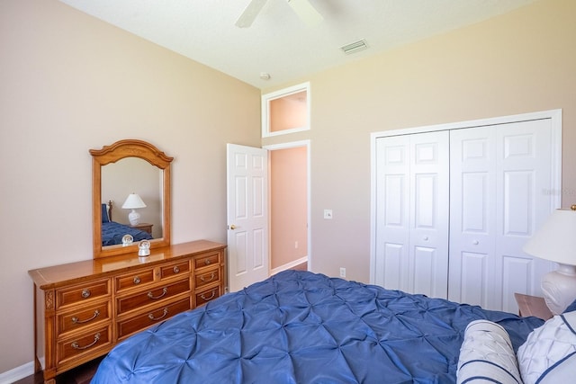 30 Westridge Ln, Palm Coast, FL 32164 - bedroom featuring a closet, a ceiling fan, baseboards, and lofted ceiling