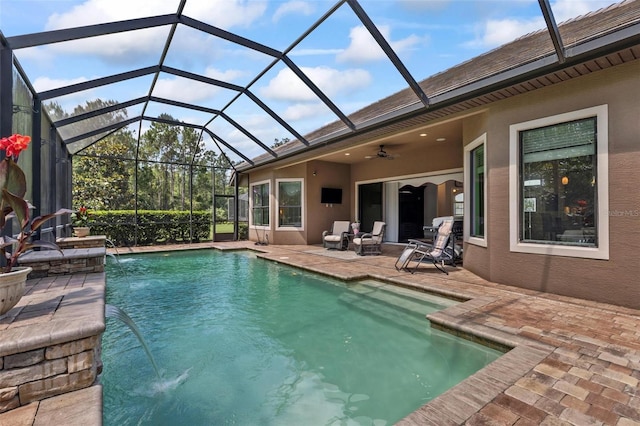 716 Woodbridge Ct, Ormond Beach, FL 32174 - outdoor pool featuring a patio, a ceiling fan, and a lanai