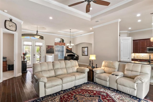 716 Woodbridge Ct, Ormond Beach, FL 32174 - living area featuring ceiling fan, dark wood-style flooring, recessed lighting, arched walkways, and baseboards
