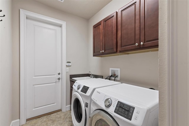 716 Woodbridge Ct, Ormond Beach, FL 32174 - laundry area featuring cabinet space, washing machine and dryer, and baseboards