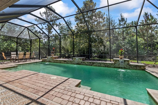 716 Woodbridge Ct, Ormond Beach, FL 32174 - swimming pool with a patio, glass enclosure, and outdoor dining space