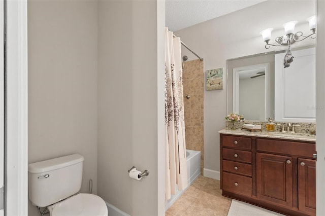 716 Woodbridge Ct, Ormond Beach, FL 32174 - full bathroom with vanity, toilet, shower / tub combo with curtain, tile patterned floors, and baseboards