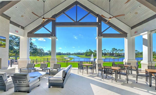 716 Woodbridge Ct, Ormond Beach, FL 32174 - view of patio / terrace featuring a water view, ceiling fan, outdoor lounge area, and outdoor dining area