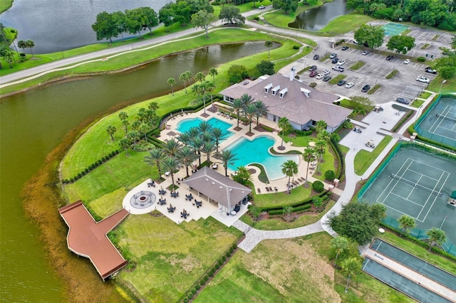716 Woodbridge Ct, Ormond Beach, FL 32174 - aerial overview of property's location with a pool area and a large body of water