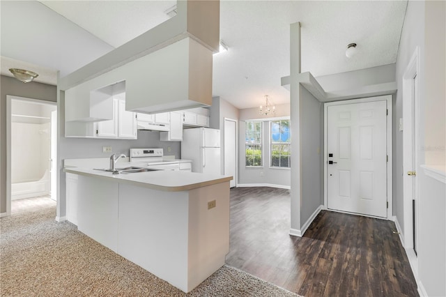 2212 Cortez Ct, Middleburg, FL 32068 - kitchen featuring freestanding refrigerator, a sink, open shelves, stove, and light countertops