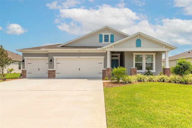 2840 Monaghan Dr, Ormond Beach, FL 32174 - craftsman house with a garage, a front lawn, concrete driveway, and stucco siding