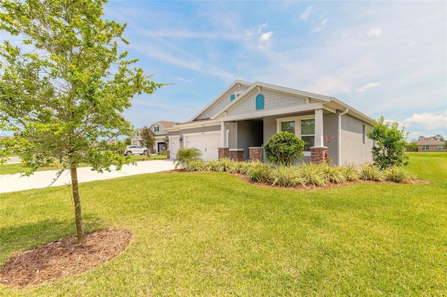 2840 Monaghan Dr, Ormond Beach, FL 32174 - craftsman-style home featuring concrete driveway, a front lawn, stucco siding, and an attached garage